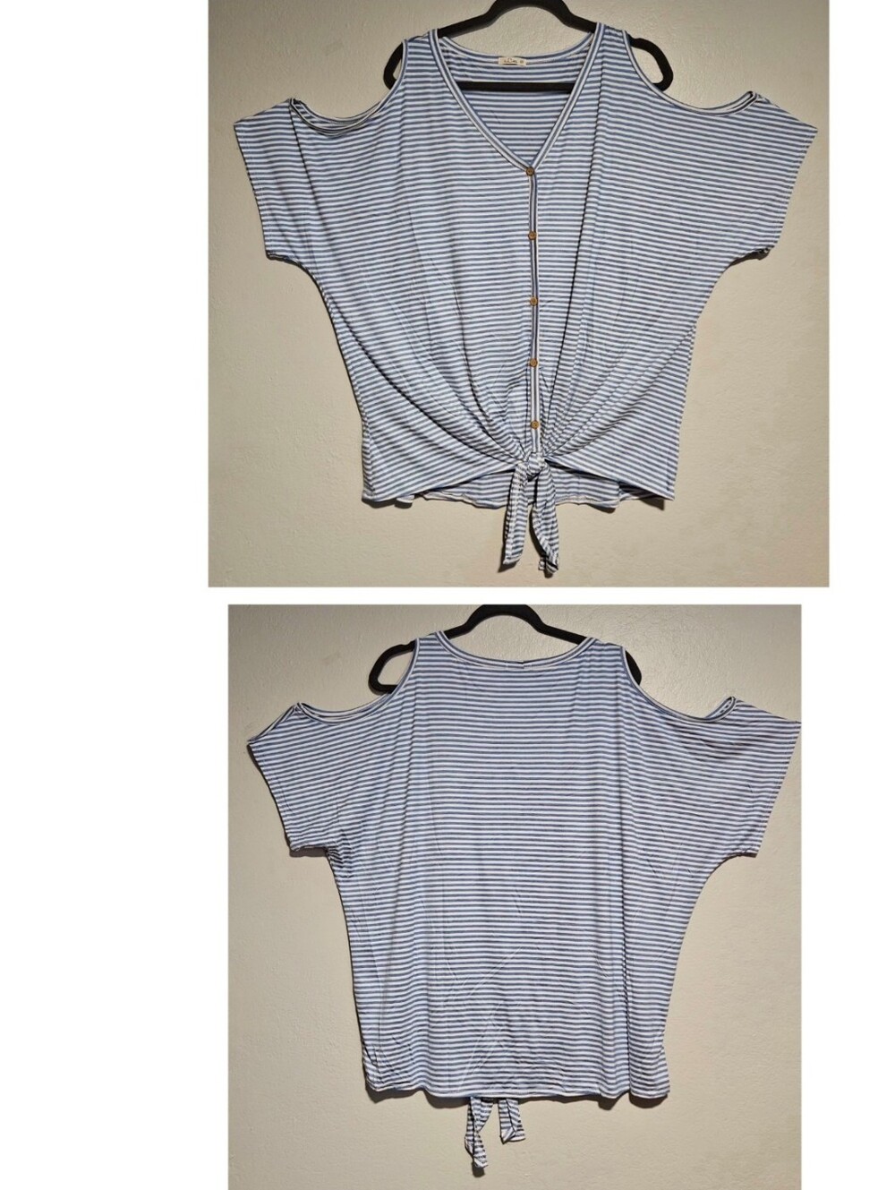 e.Luna Cold-Shoulder Tie Hem Striped Top in Five Colors Size 3X - Picture 10 of 14